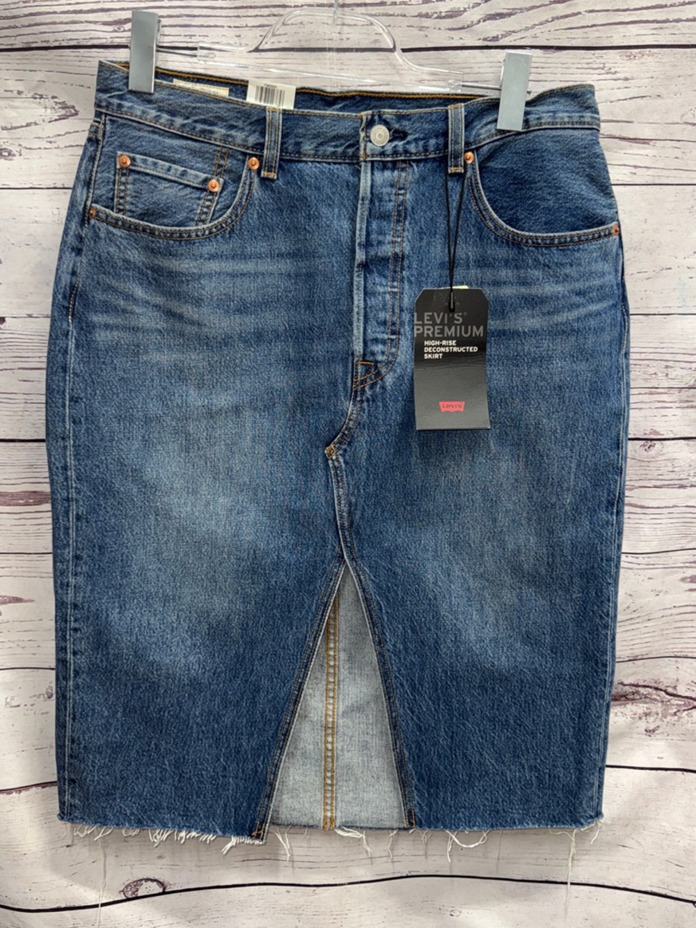Levi's Dark Blue Denim High-Rise Deconstructed Pencil Skirt with Front Slit